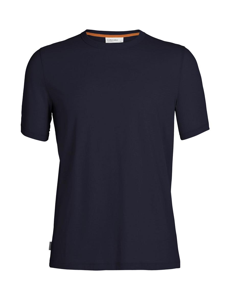 Midnight Navy Icebreaker Tencel Cotton Short Sleeve Men\'s T Shirts | AU 1195JPQJ